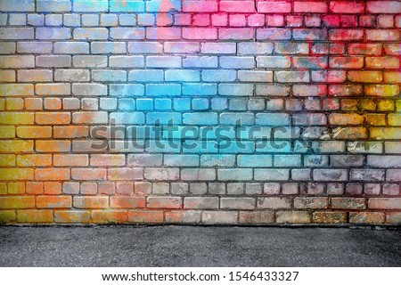 Colorful brick wall interior, grunge background