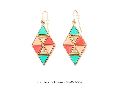 Colorful bright earrings isolated on white background - Shutterstock ID 586046306