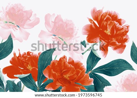 Similar – Image, Stock Photo red blooming peony with green leaves