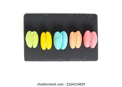 Colorful And Bright Macarons Cookies White Background