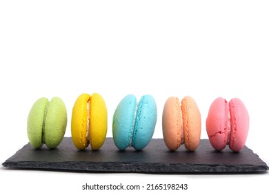 Colorful And Bright Macarons Cookies White Background