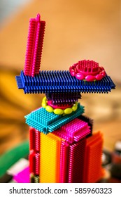 Colorful Bristle Block Build By A Girl.