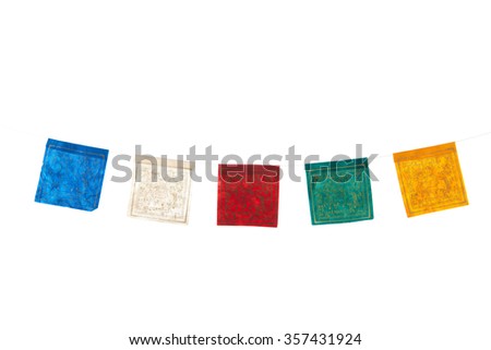 Colorful buddhism flags isolated over white background