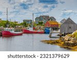 Colorful buildings and boats in Peggys Cove Nova Scotia