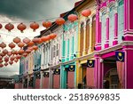 Colorful Buildings with lantern in George Town, Penang, Malaysia