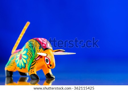 Colorful bull alebrije (Mexican craft)