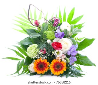 Colorful Bunch Of Flowers Isolated On White Background