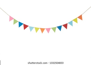 Colorful Bunting Paper Cut On White Background - Isolated - 