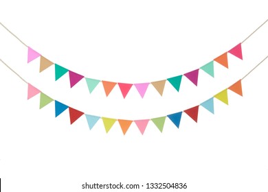 Colorful Bunting Paper Cut On White Background - Isolated - 