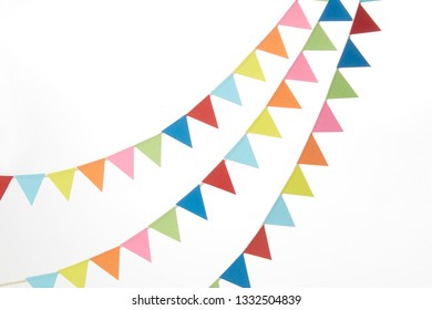 Colorful Bunting Paper Cut On White Background - Isolated - 