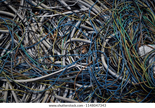 Colorful
cable mess, cables of different
thicknesses.