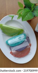 A Colorful Cake Filled With Durian, Taken From The Top Angle At Noon. 