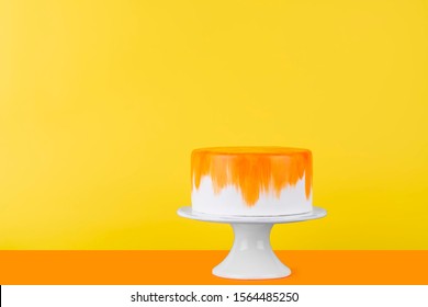 Colorful Cake On Stand. Copy Space Concept. Poster Idea.