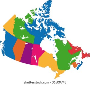 colorful canada map with province borders