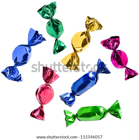 colorful candies collection  set falling  isolated on white background