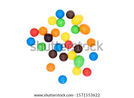 Colorful Candies isolated on white Background, chocolate coated Candies