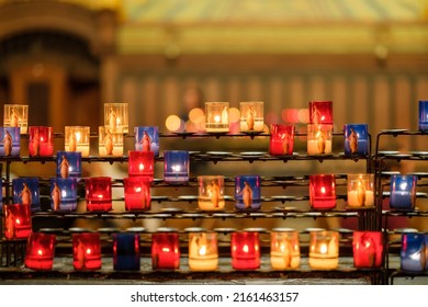 Colorful candles in the Basilica of Notre-Dame Fourviere in Lyon