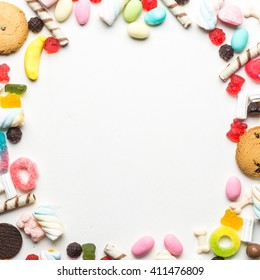 Colorful Candy Frame On White Background