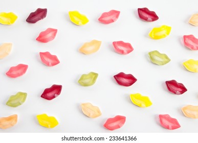 Colorful Candy Kisses On White Background With Copy Space