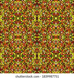Colorful candy seamless pattern created from real picture of fruit shaped hard candy with kaleidoscope effect. High resolution at 4000 by 3000 pixel