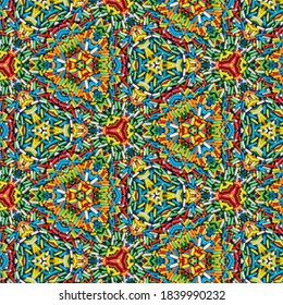 Colorful candy seamless pattern created from real picture of sugar coated candy pills with kaleidoscope effect. High resolution at 3000 by 3000 pixel