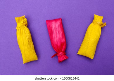 Colorful Candy Tamales In Mexico (overhead)