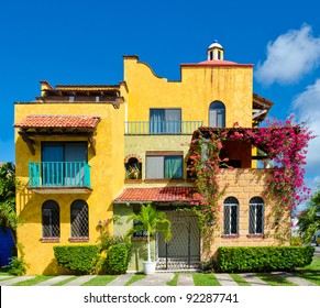 Colorful Caribbean Tropical Style House. Playa Del Carmen, Mexico.