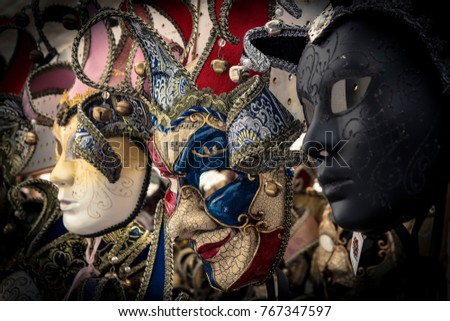 colorful carnival venetian masks. carnival decoration in Venice, Italy.