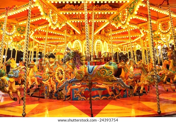 Colorful Carousel Lights Night Stock Photo (Edit Now) 24393754