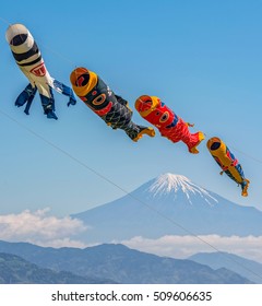 Colorful Carp Flag Flying Over Mount Fuji ,Shizuoka, Japan.