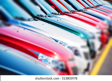 Colorful Cars Stock. Cars For Sale. Dealer Lot Cars Row. - Shutterstock ID 313805978