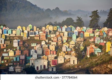 Colorful Cemetery in Chichicastenango , Guatemala - the picture from February 3rd 2016 shows the famous Chichicastenango cemetery where family members paint the tombstone