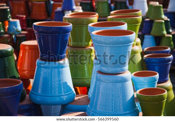 Colorful Ceramic Pots On Sale Stock Photo (Edit Now) 566399560