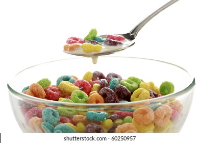 Colorful Cereal Rings In Milk