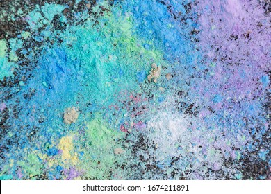 Colorful Chalk Dust On Driveway