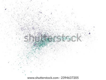 Colorful chalk pieces and powder flying, isolated on white, clipping path