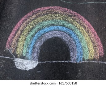 Colorful Chalk Rainbow On Street