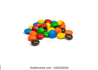 Colorful Chocolate Candy Treat Smarties on White Background Isolated 