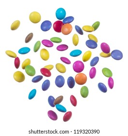 Colorful chocolate in front of white background