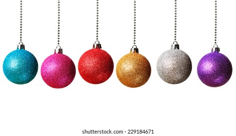 Colorful Christmas baubles isolated on white background