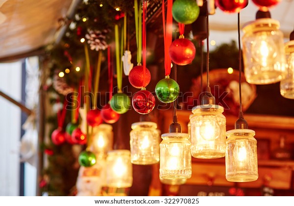 Colorful Christmas Decorations Glass Lanterns On Stock Photo Edit