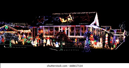 Colorful Christmas Lights On A House