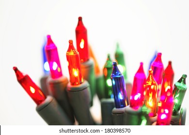 Colorful Christmas Lights On White Background 