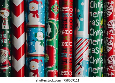 Colorful Christmas Wrapping Paper Rolls 