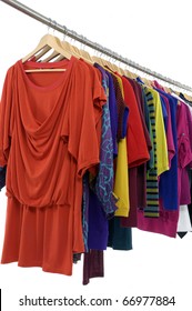 Colorful Clothing On Hanger Rack Display