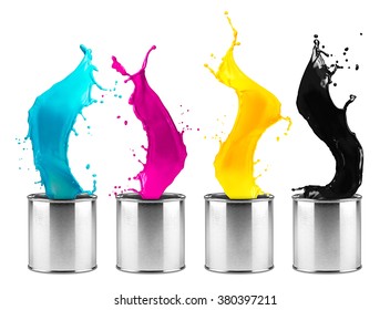 colorful CMYK color dose splash row isolated on white background