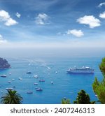 colorful coast and turquiose water with boats and ships, cote dAzur Provence, France