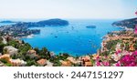colorful coast and turquiose water of cote dAzur, France, web banner