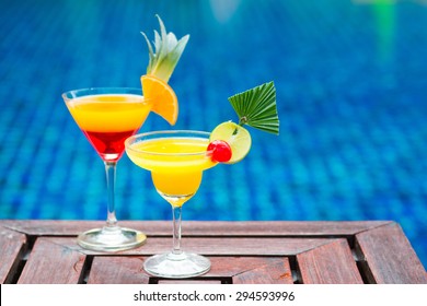 Colorful Cocktail With Orange By The Pool, Drink