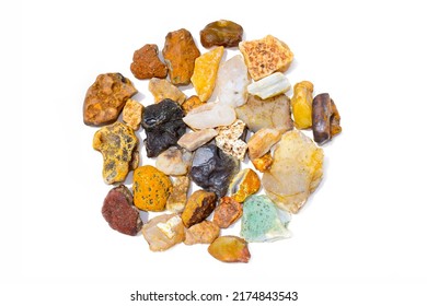 Colorful collection of small river stones on white background, River stones background. - Shutterstock ID 2174843543